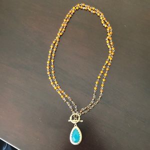 Orange, gold and teal beaded necklace